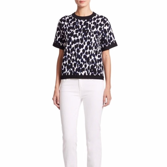 Kate Spade | Leopard Print Pullover Sweater Top Womens M Blue Knit Stretch - Picture 2 of 12